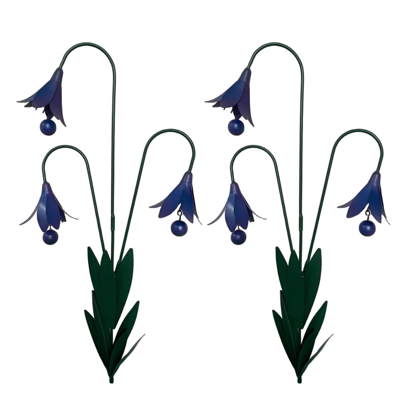 ZhzeYun Triple Bluebell Garden Stake with Soft Tone Wind Chimes, Handcrafted Metal Flower Yard Art, 25.5-inch Rustic Decorative Outdoor Stakes for Lawn, Patio, Garden Decor Blue 2