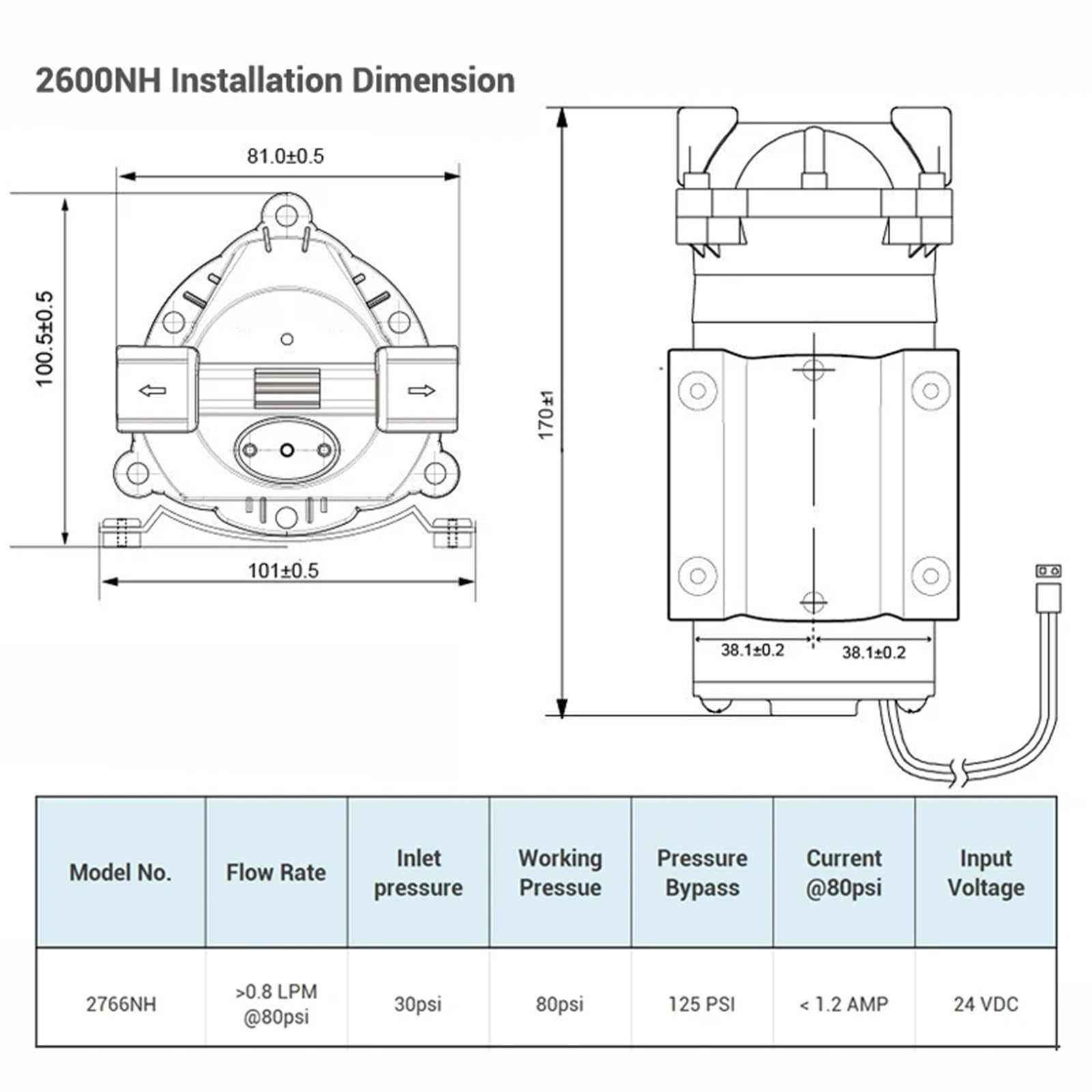 1 Uds 100gpd filtro de agua bomba de refuerzo RO 2600NH for aumentar la presión del de ósmosis inversa(Without Fittings)