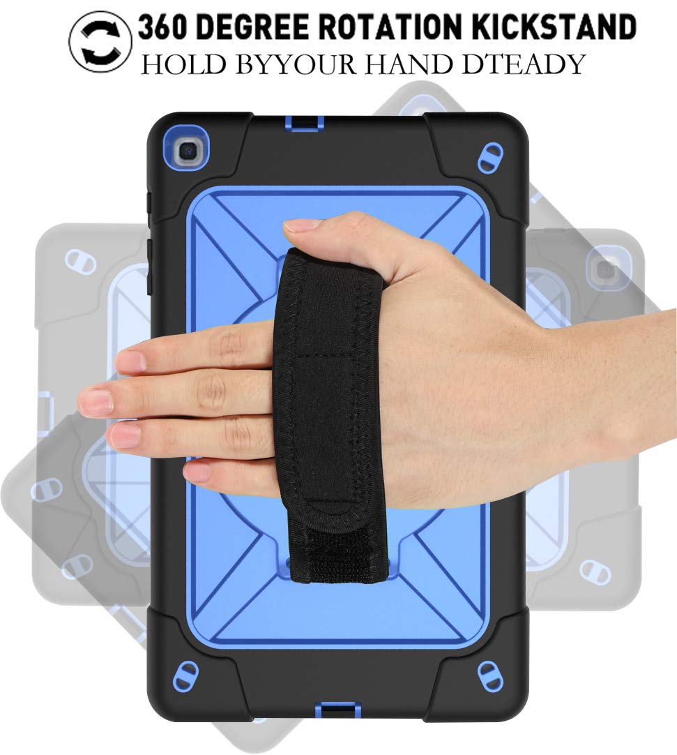 Etui na tablet do Galaxy Tab A 10.1 (2019), wytrzymały pokrowiec ochronny z wbudowaną podstawką, paskiem na rękę i paskiem na ramię do Samsung Galaxy Tab A 10.1 (2019) / SM-T510 / SM-T515 czarny + niebieski)