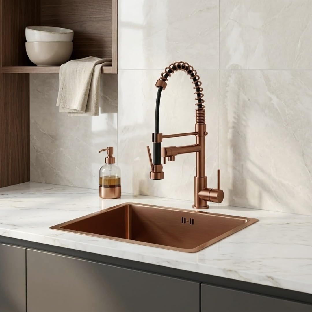 Essebagno Inoxa - Fregadero de 1 cubeta (54 x 44 cm, acero inoxidable, cobre cepillado)