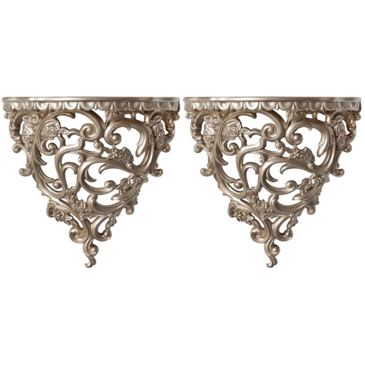 DOITOOL 2Pcs Vintage Wall Shelf Floating Shelves, Gold Wall Hanging Rack European-Style Hollow Out Decorative Shelves Rustic Planter Display Stand