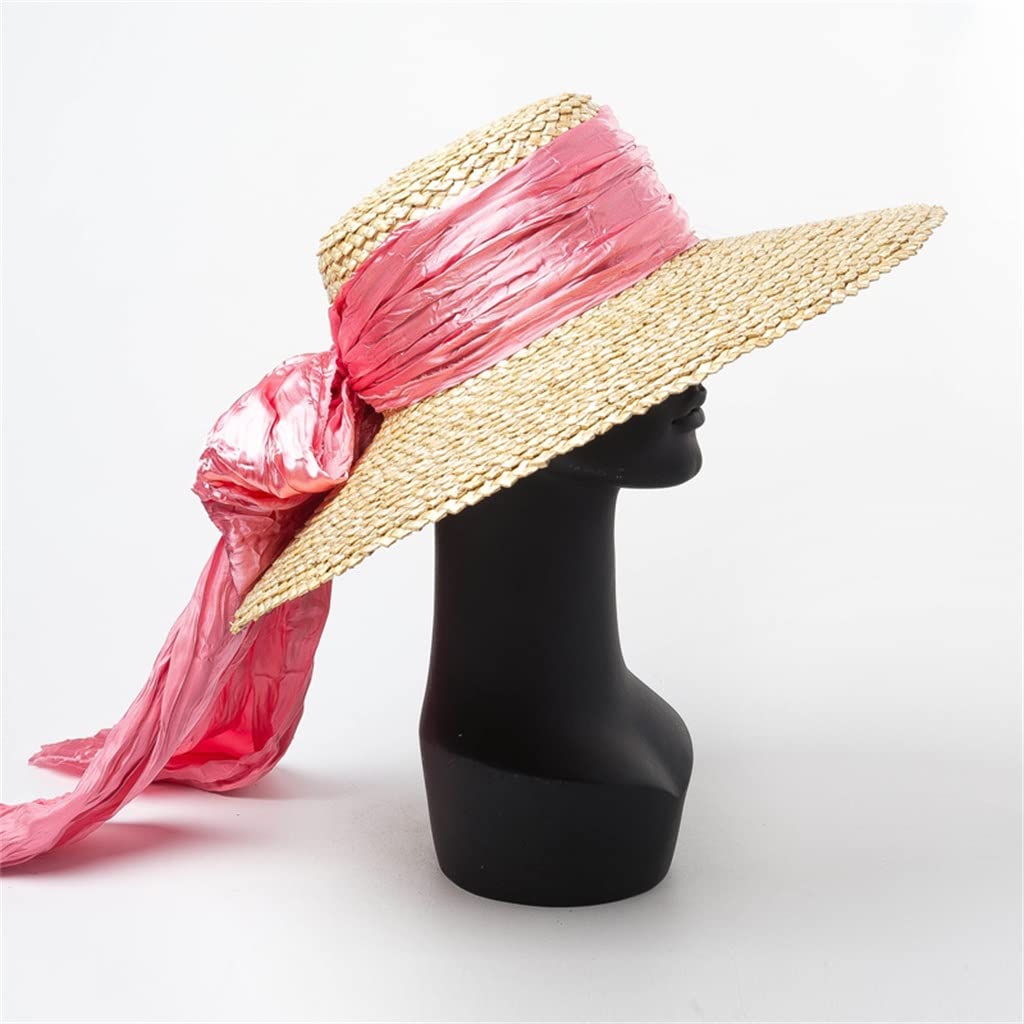 Cappello Estivo con Fiocco di Grano Intrecciato a Fiori Naturali, Cappello con Visiera per Protezione Solare da Spiaggia a Tesa Larga