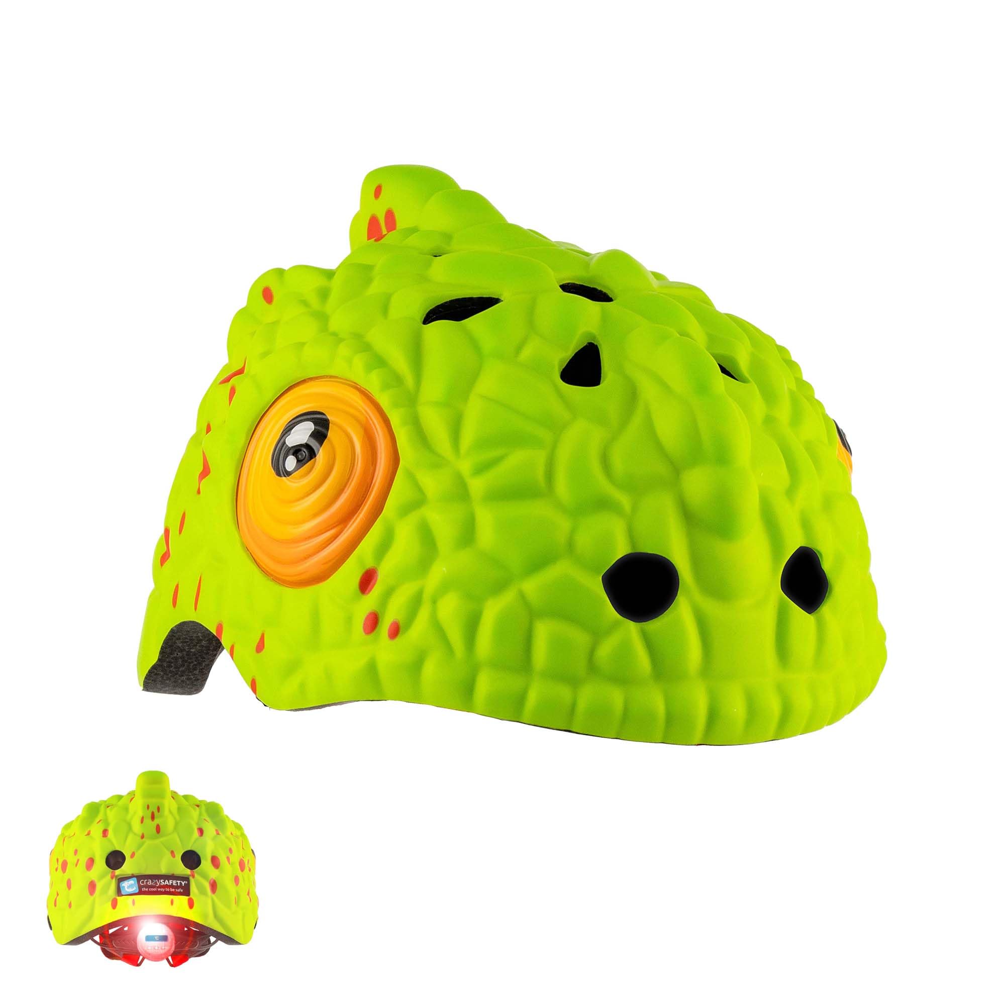 Crazy Safety Green Chameleon Childrens Bike Helmet | Cycle helmet for children aged 2-7 years for bikes, skateboards, balance bikes, scooters, skates Lightweight and adjustable animal helmet 49-55 cm