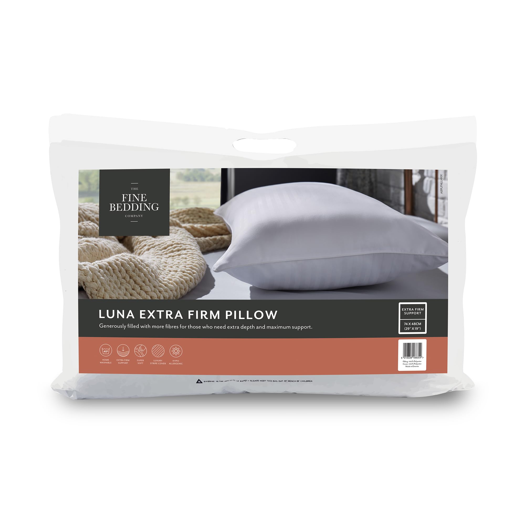 The Fine Bedding Company - Luna Extra Firm Pillow - Extra Firm Pillows for Back and Side Sleepers - Luxury Hotel Quality - Hypoallergenic - 1 Pack, 2 Pack, 4 Pack (2)