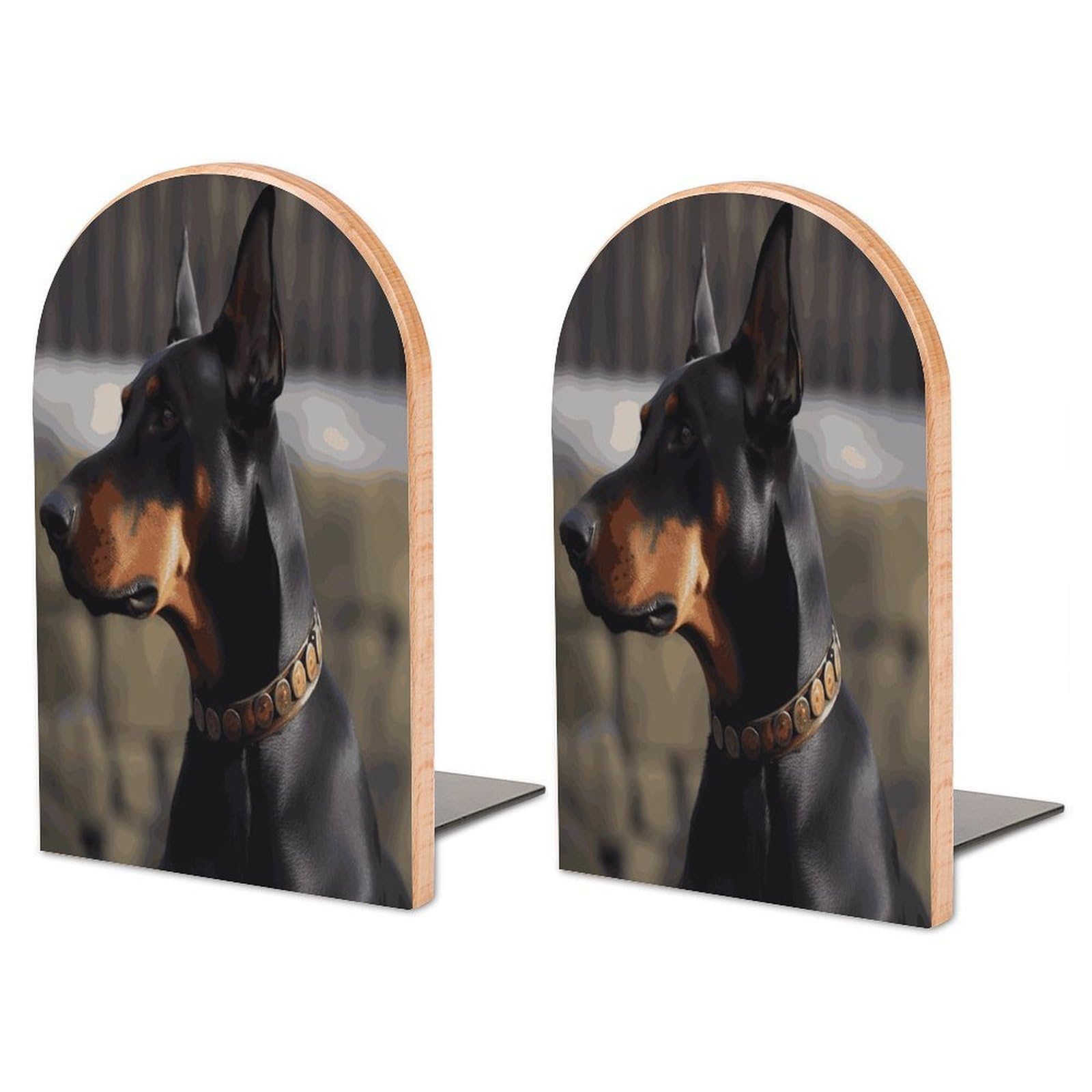 Heavy Duty Doberman Book End Wooden Bookends with Metal Base Non-Skid Book Stopper for Shelves Books Organizer for Home Office Supplies 6.7 X 4.7 X 3.9”