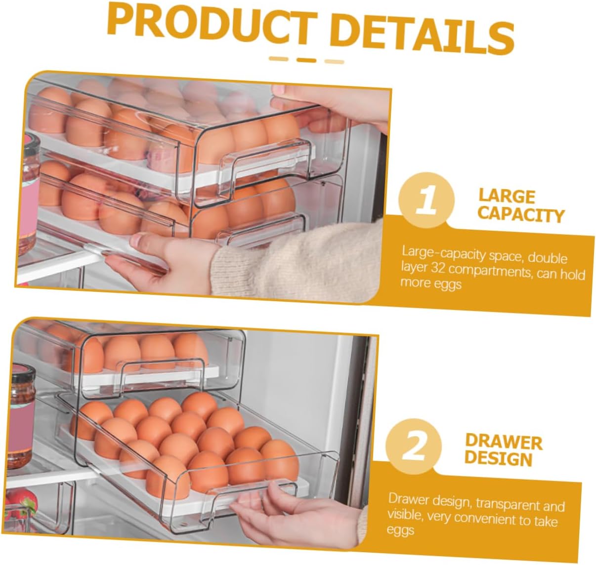 Angoily 2pcs Refrigerator Organizer Bin Design Double Holder for Fridge Storage Container Keeps Fresh and for Pantry and Kitchen Use