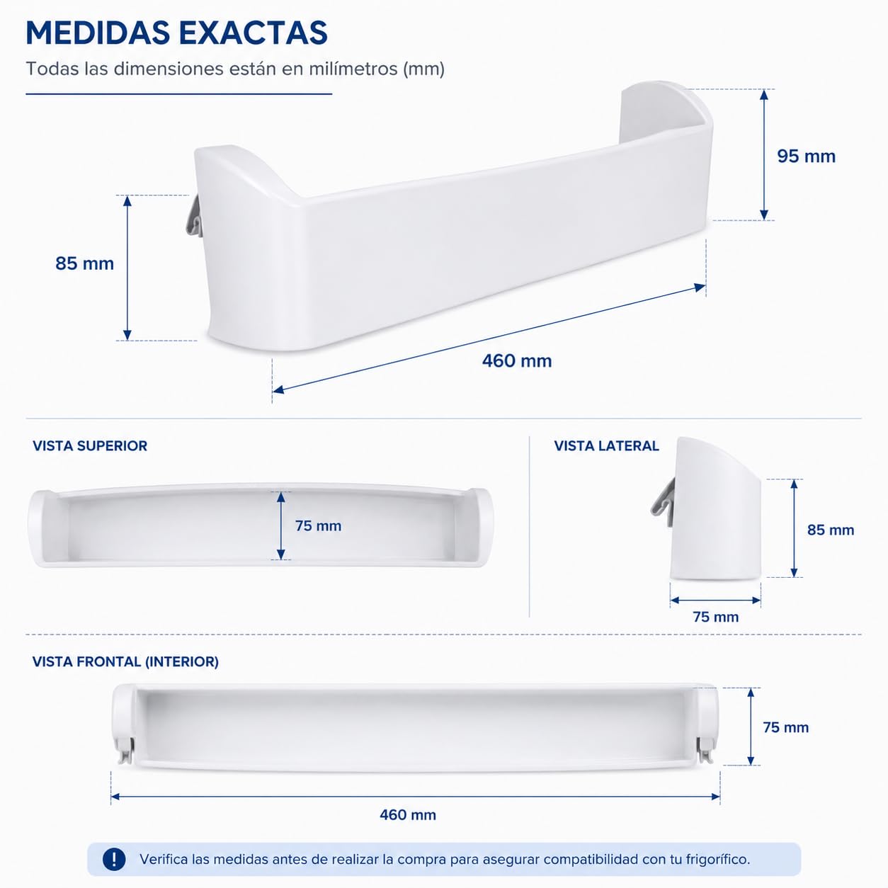 CABLEPELADO Bandeja botellero para nevera | Bandeja de refrigeración nevera | Estante frigorífico | Código original FA2T006A5 | 494 mm ancho x 140 mm alto | Compatible con Fagor FA2T006A5 FD282NF