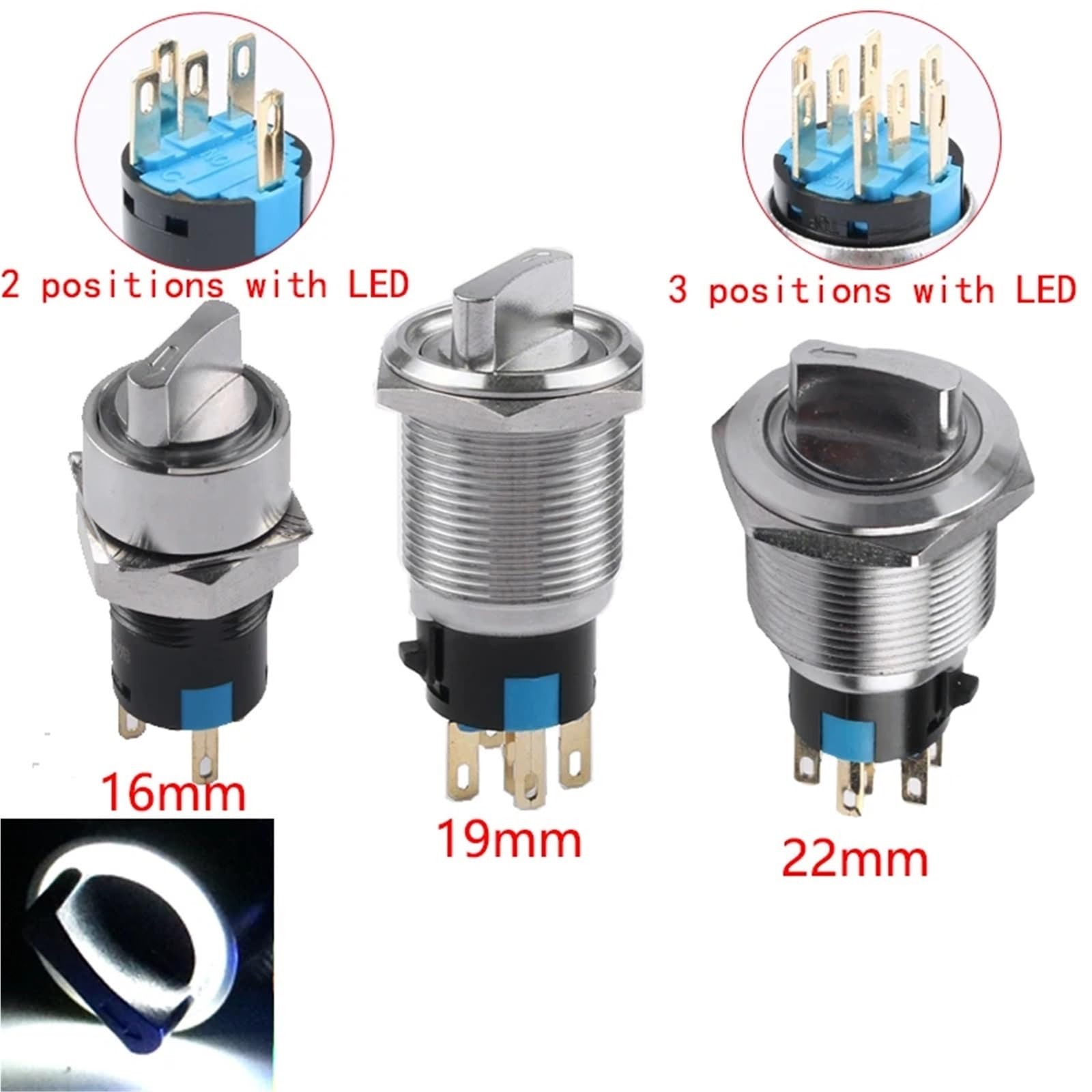 Interruttore rotante in metallo da 16/19/22 mm Interruttore a levetta selezionato Interruttore a scatto 2/3 posizioni Impermeabile 12/24 V 2NO+2NC/1NO+1NC Interruttore a chiave