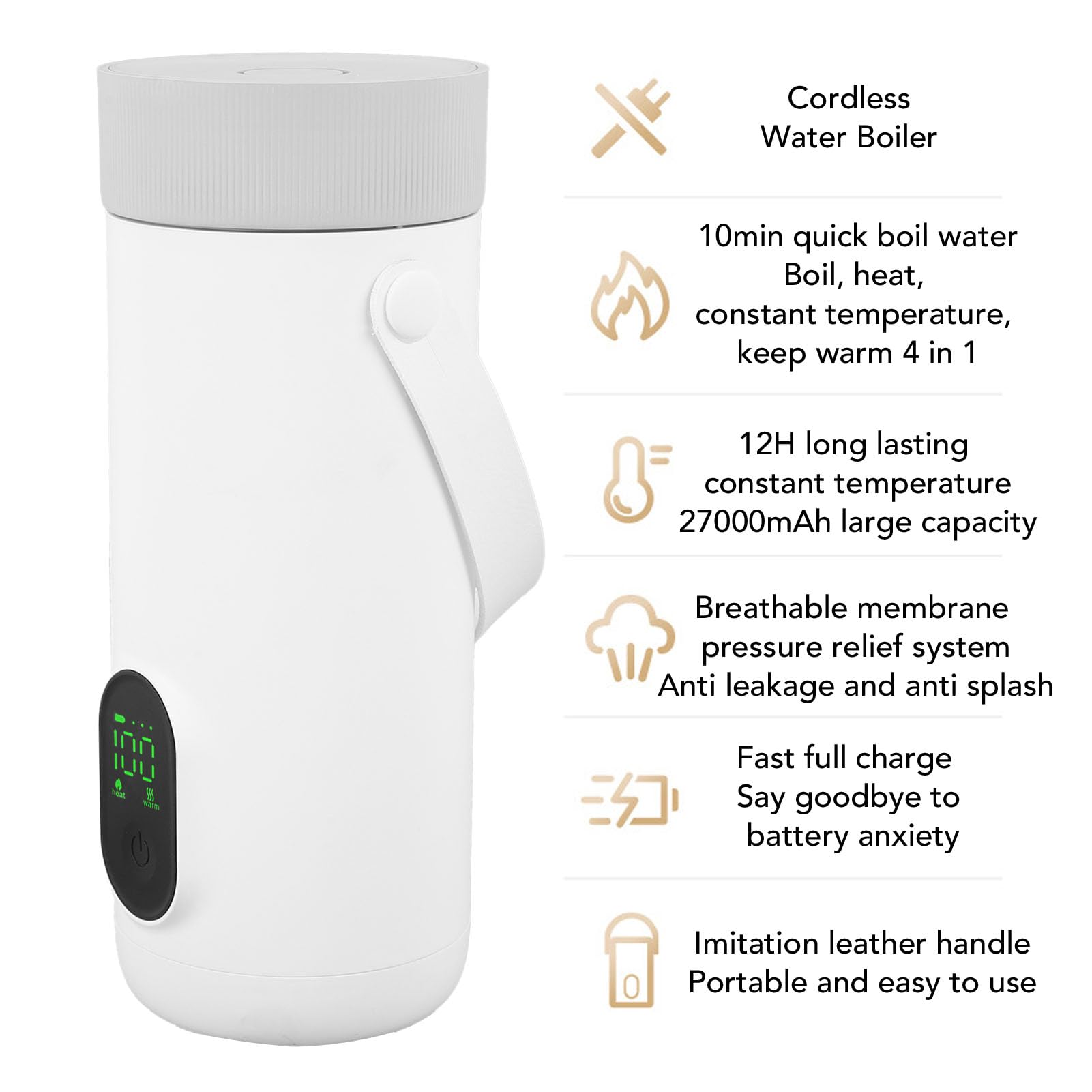 YUEHISY Travel Electric Kettle, Portable Small Mini Tea Coffee Kettle Water Boiler, with Temperature Control, LCD Display, Fast Boiling, for Outdoor (US Plug)