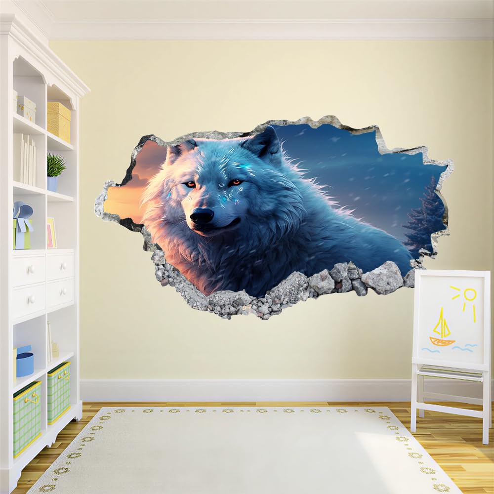 3D Wandtattoo Durchbruch Wanddeko Wolfstiere Wanddurchbruch sticker Wandbild Wandsticker Natur Wohnzimmer Wanddeko Wandaufkleber für Kinderzimmer Mädchen Teenager Zimmer