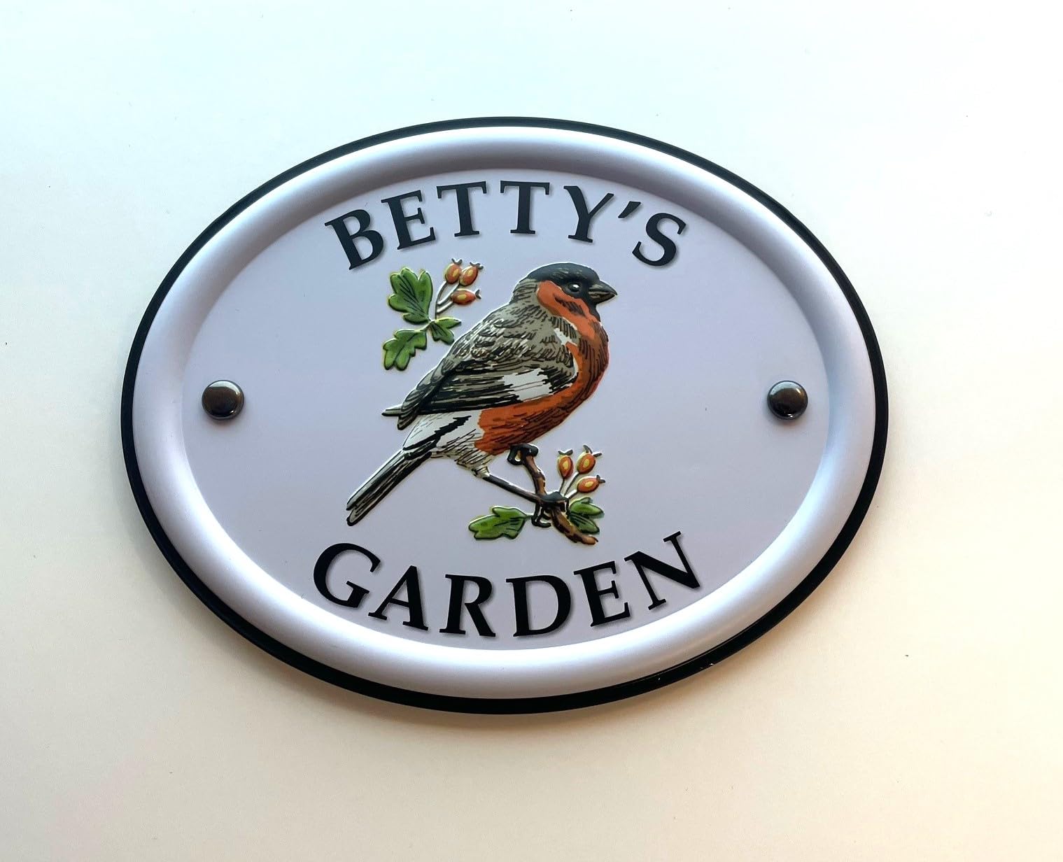 Personalised Embossed Metal Garden Sign 12x15cm – British Bird Design – Outdoor Decorative Hanging Garden Plaque – Weatherproof Metal Sign for Garden Walls Fences or Sheds (Betty) — image 1