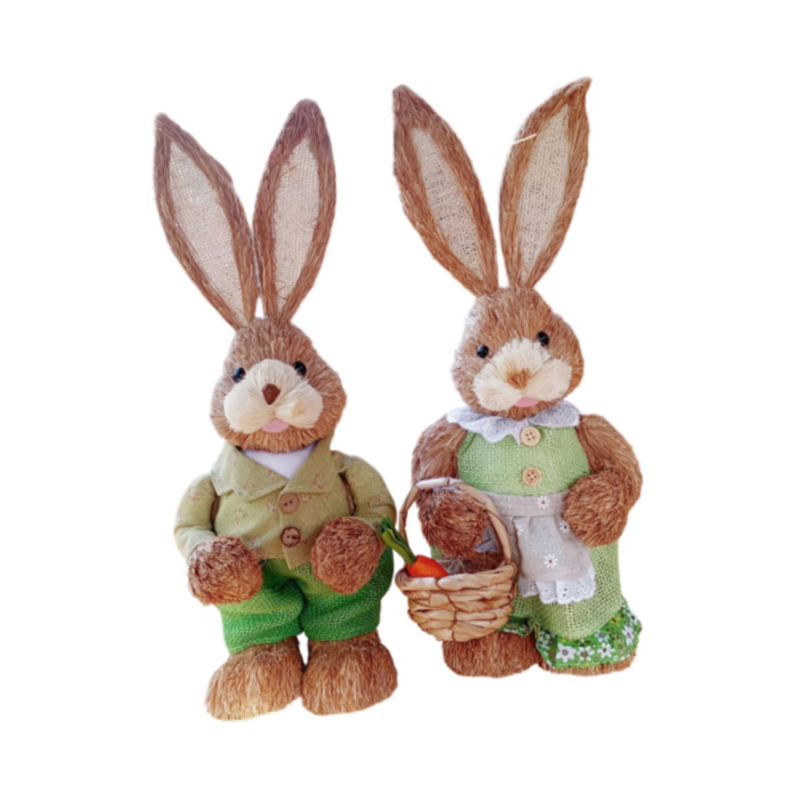 2 Stück Osterhasenfigur Stroh Hase Deko Osterhase Realistische Gras Kaninchen Geflochtenes Material für Gartenparty Kinderzimmer Wohndekoration, Style I