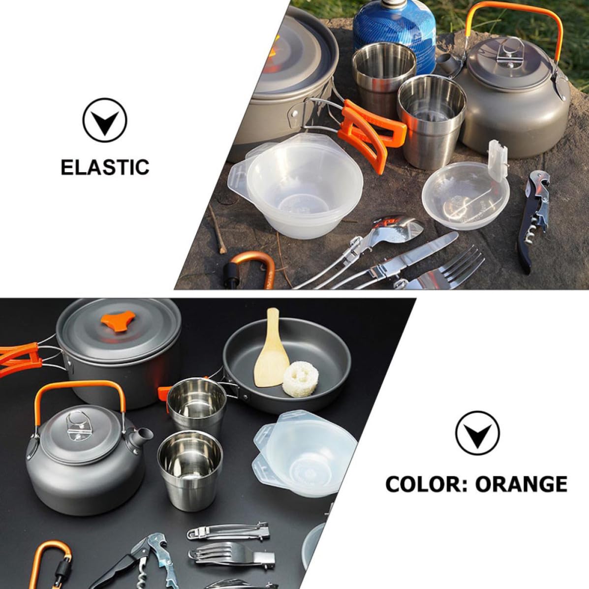 Juego de Ollas de Camping Portátil de Aleación de Aluminio Naranja