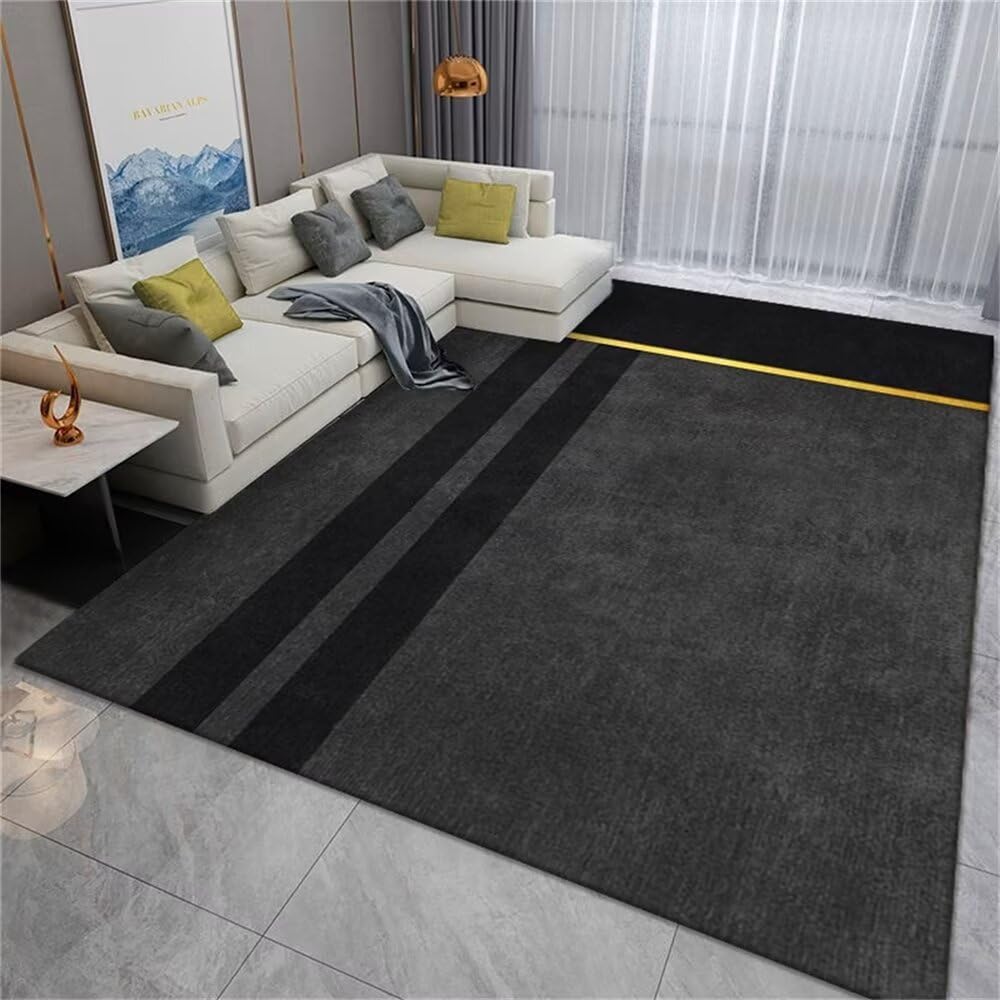 Tapis design géométrique noir et gris 80x150cm pour sol chambre ado