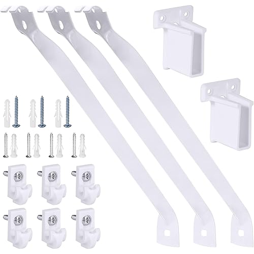 12 Inch Wire Shelf Brackets Set, 3 Pack Metal Shelf Supports + 6 Shelf Clips & 2 End Brackets, Wire Shelving Accessories for Wardrobe and Wall Bracket Installation