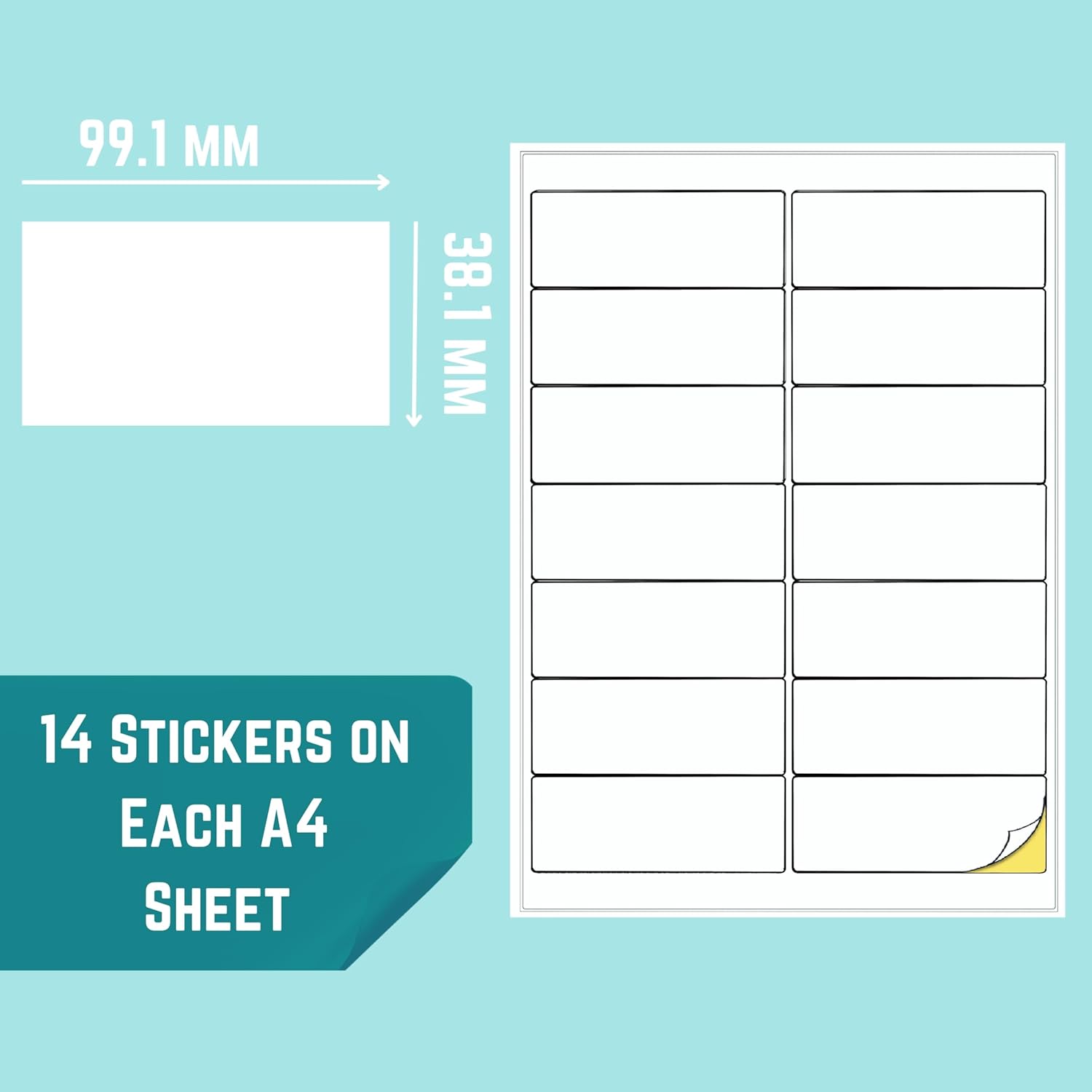 Double Dragon, 100 Sheets Pack A4 Self Adhesive Address Labels Sticker Paper, 14 Label Per Sheet, 99.1 x 38.1mm (1400 Labels)