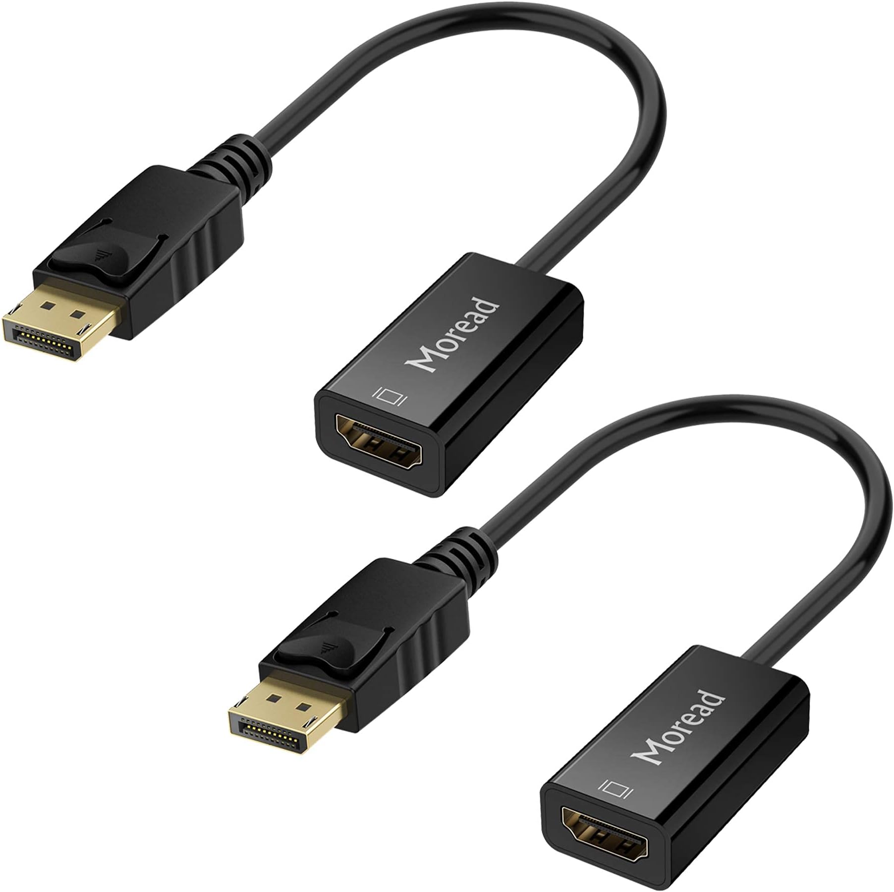 Moread 4K DisplayPort (DP) to HDMI Adapter, 2 Pack, Uni-Directional Gold-Plated Display Port Computer to HDMI Screen Converter (Male to Female) Compatible with HP, Dell, Lenovo & More, Passive - Black