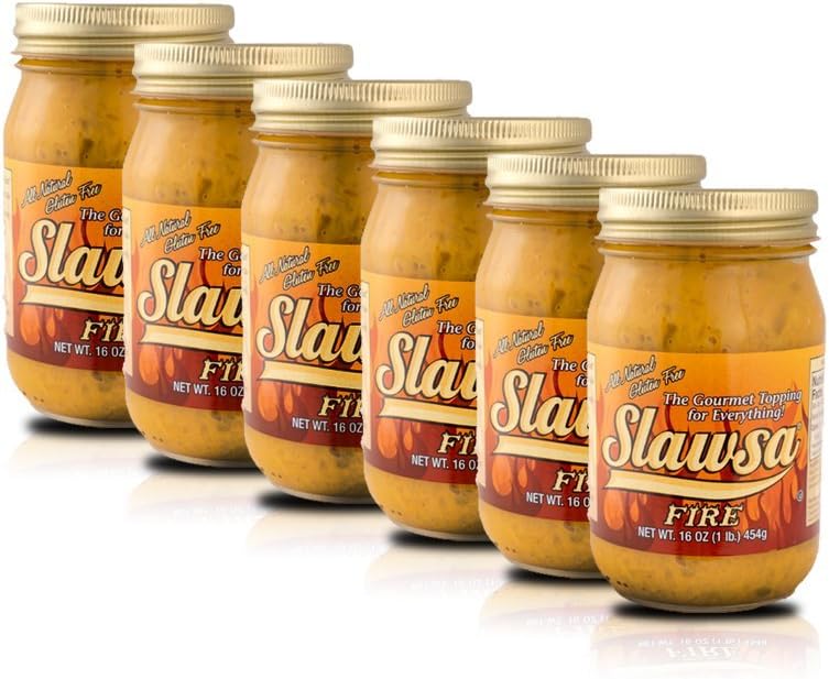 Slawsa All-Natural Gluten-Free The Gourmet Topping for Everything Certified Kosher Fire Flavor 16 oz 6 pack