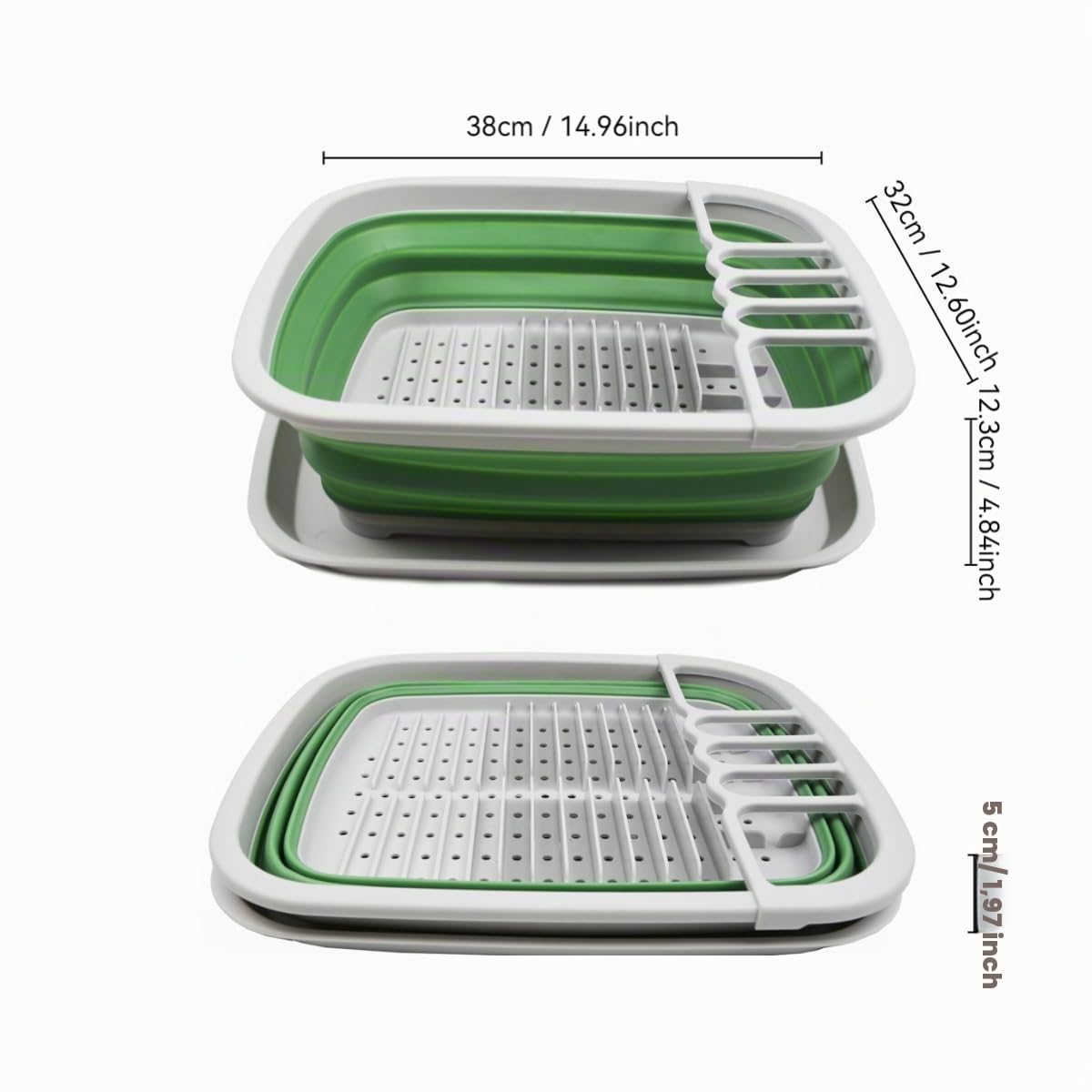 SAMMART Égouttoir à vaisselle pliable 8L avec égouttoir - Ensemble de séchage pliable - Organisateur de vaisselle portable - Plateau de rangement peu encombrant (Gris/Vert océan foncé, 1)