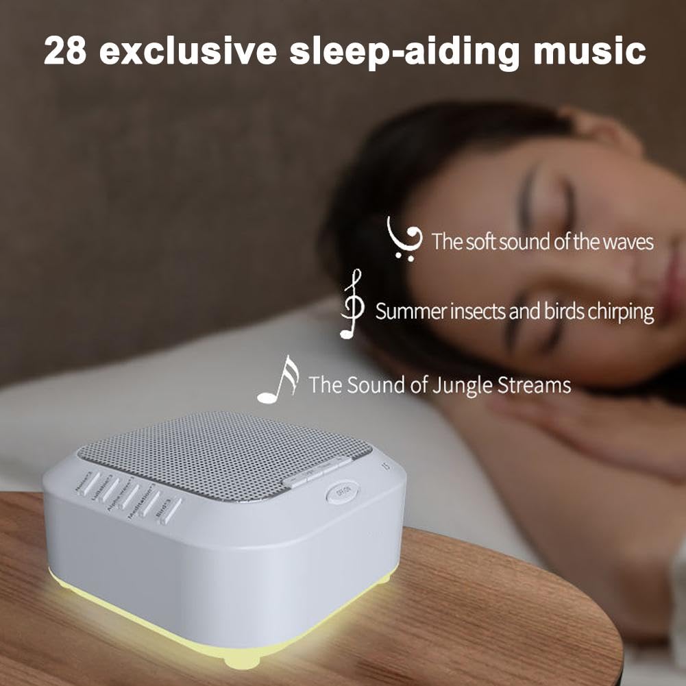 Ora Sound Machine Solfeggio Frecuencias, máquina de sonido de ruido blanco, ayuda portátil para dormir de ruido blanco con 28 sonidos relajantes, 3 modos de temporizador, recargable por USB para