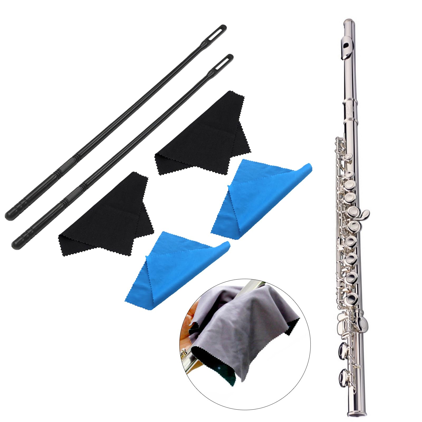 ROYALEAD Flute Cleaning Set - Plastic & Fabric - Black - C Instrument - Cleaning Rods & Cloths - Image 3