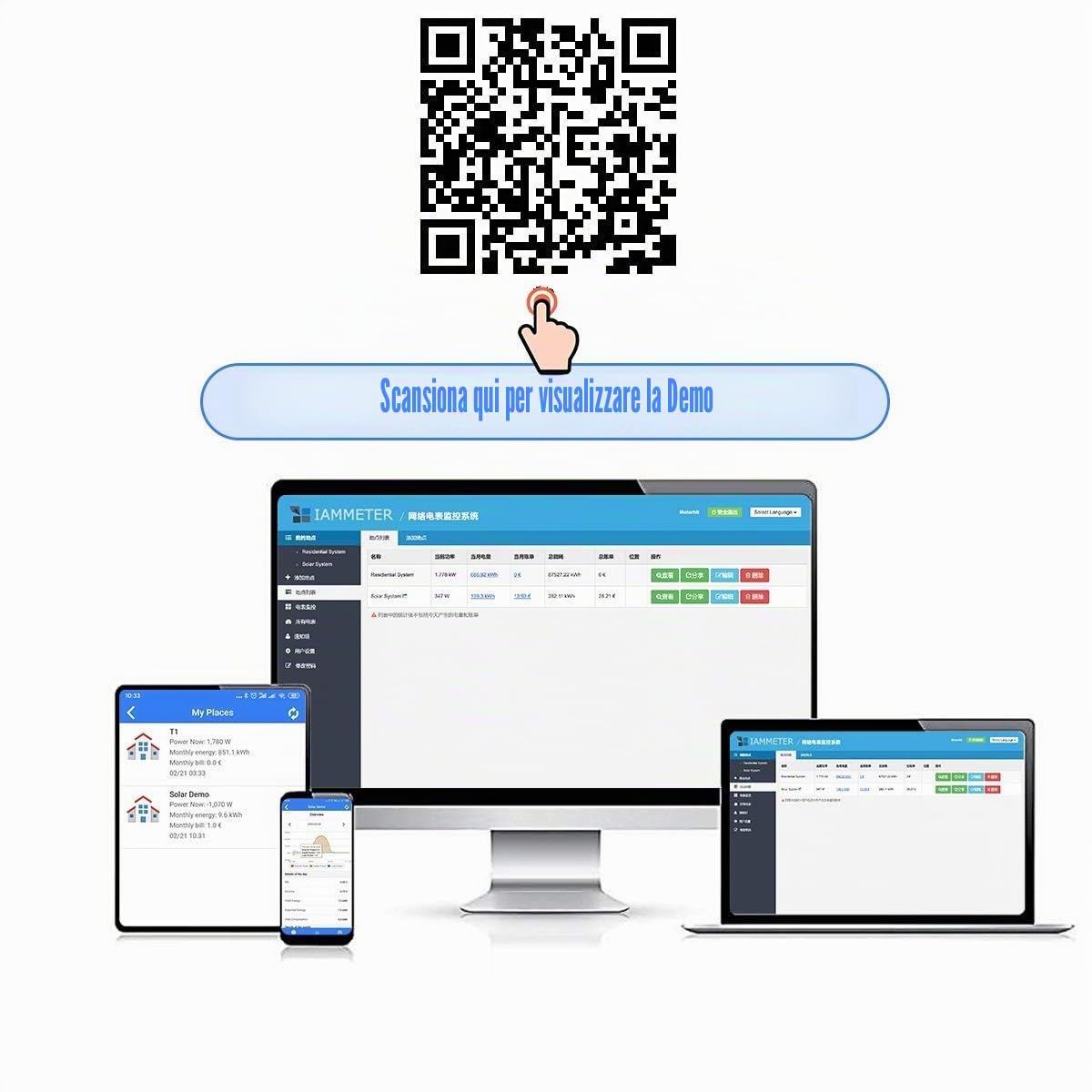 Contatore di Energia WiFi Bidirezionale Monofase, Guida DIN, CT Split-Core 150A, Monitoraggio Solare FV, Home Assistant, Modbus TCP/RTU, Accesso Cloud Essenziale IAMMETER