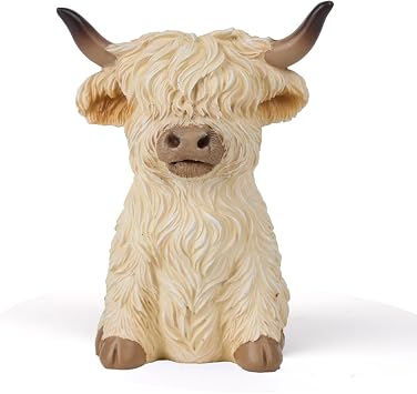 Highland Cow Decor for Home, White Highland Cows Figurines for Bathroom Farmhouse Coffee Table Bookshelf Kitchen, Gifts for Cow Collectors Kids Women, 4Inch White