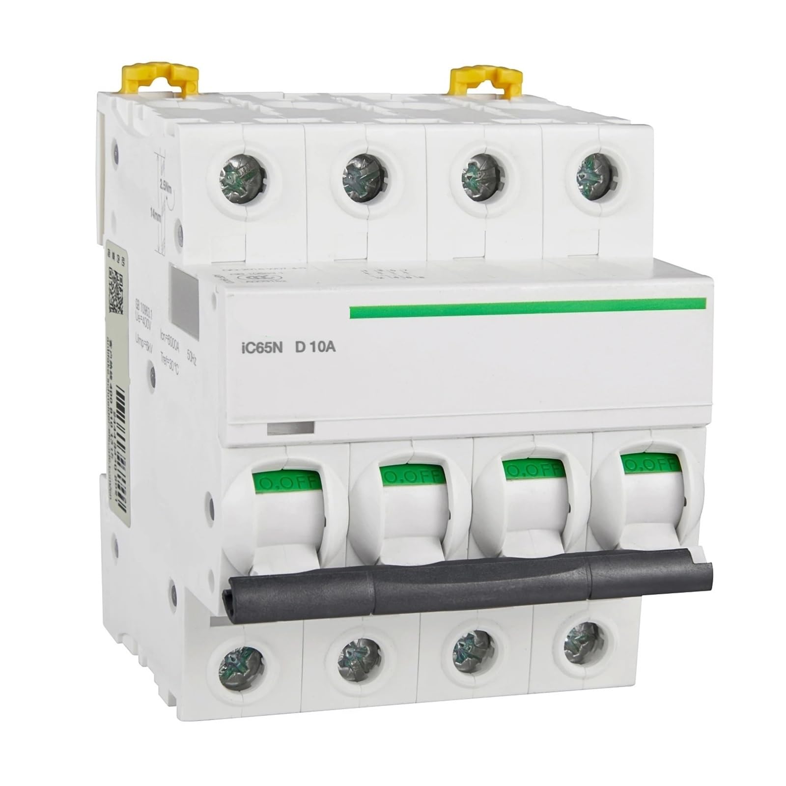 Disjoncteur miniature magnéto thermique tétrapolaire courbe D 50A A9F19450 iC65N pour rail DIN