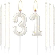 Happy 31st Birthday Candles White Gold Number 31 Birthday Cake Candles White Gold Birthday Candles Cake Decoration for Women Men 31st Cake Decorations