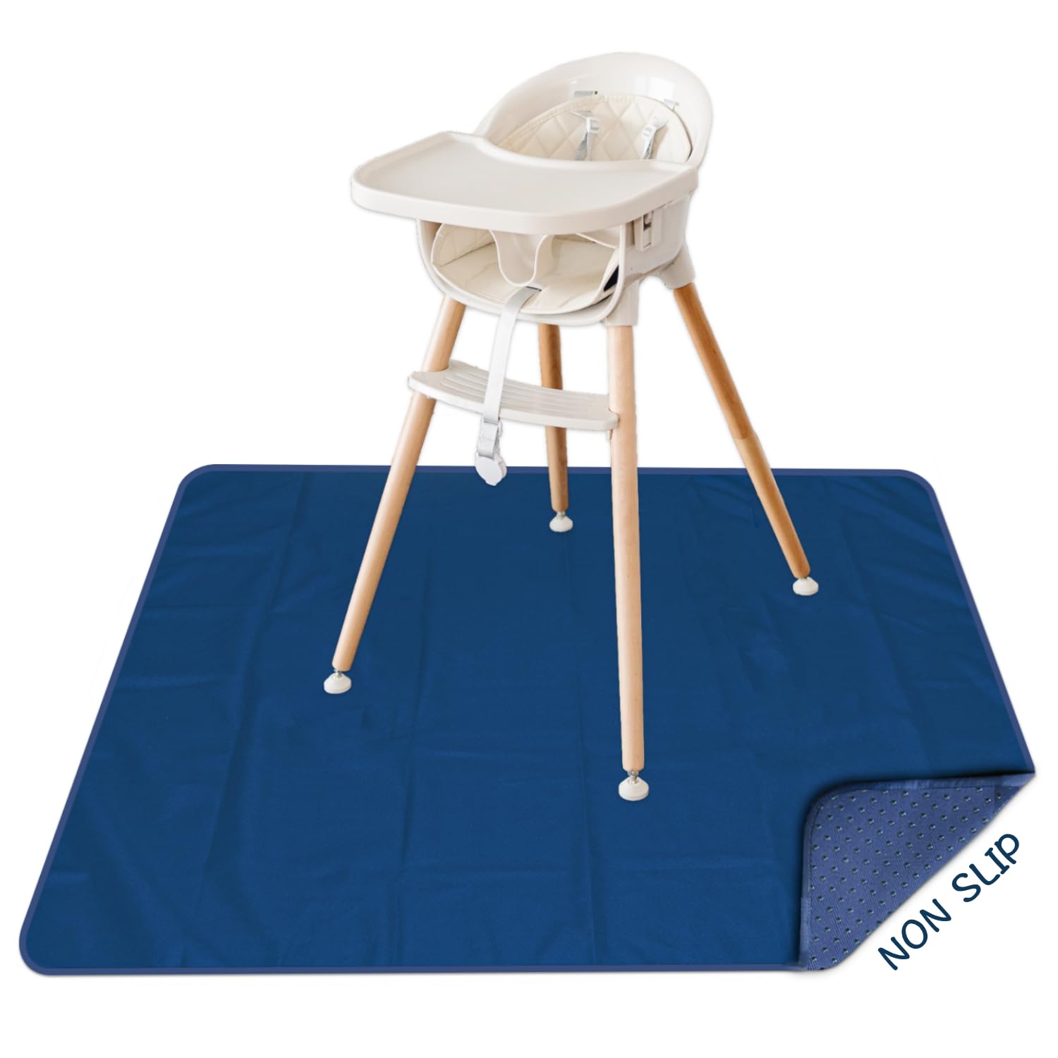 Baby Splat Mat for Under High Chair, 51 x 51 Inch Splash Mat, Waterproof  and Washable Floor Protector, Anti-Slip Spill Mat, Deep Blue