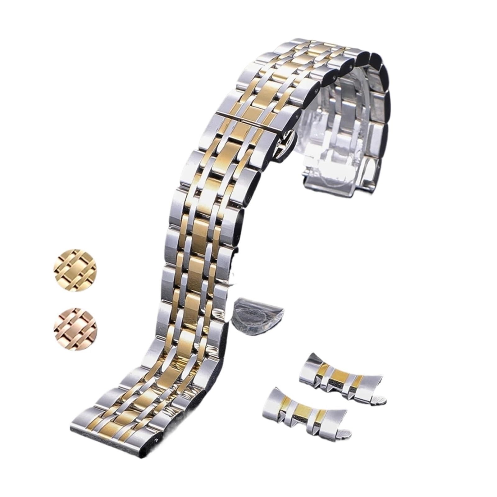 HuanJ Bracelet De Montre En Acier Inoxydable Massif, Boucle Papillon, Disponible 12, 14, 16, 18, 19, 20, 21 Et 22 Mm