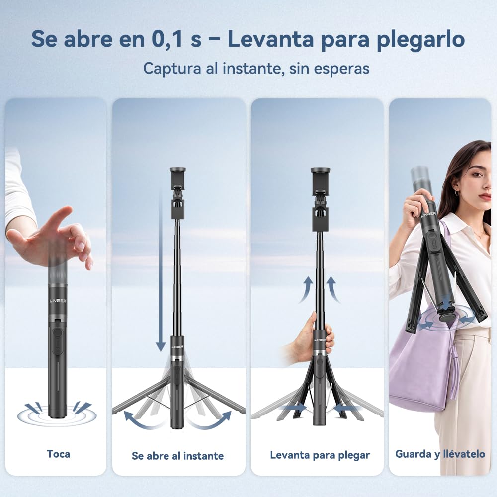 Trípode Selfie Auto Open 160 cm para móvil