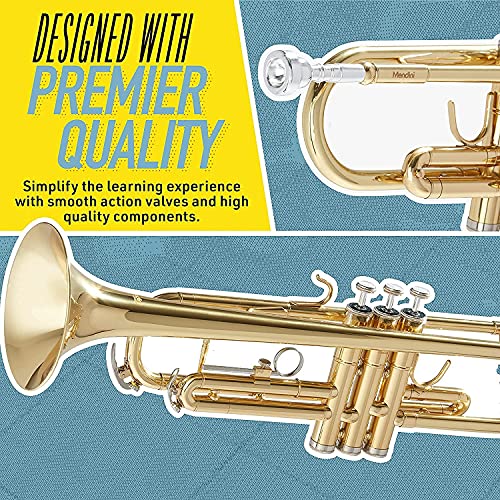 mendini by cecilio bb standard trumpet set for beginners - brass student trumpet instrument with hard case 7c mouthpiece valve oil cleaning cloth gloves gold