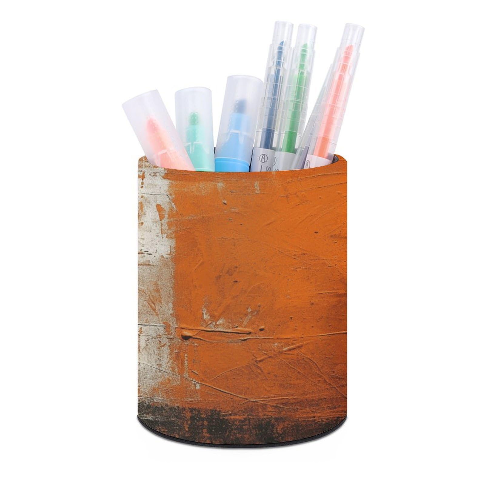FekiLoot PU Leather Round Pen Holder Hand Drawn Flag Pattern Pencil Holder Desk Organizer Pen Organizer Pen Cup Pencil Cup Caddy Desktop Stationery Organizers for Office Home Supplies