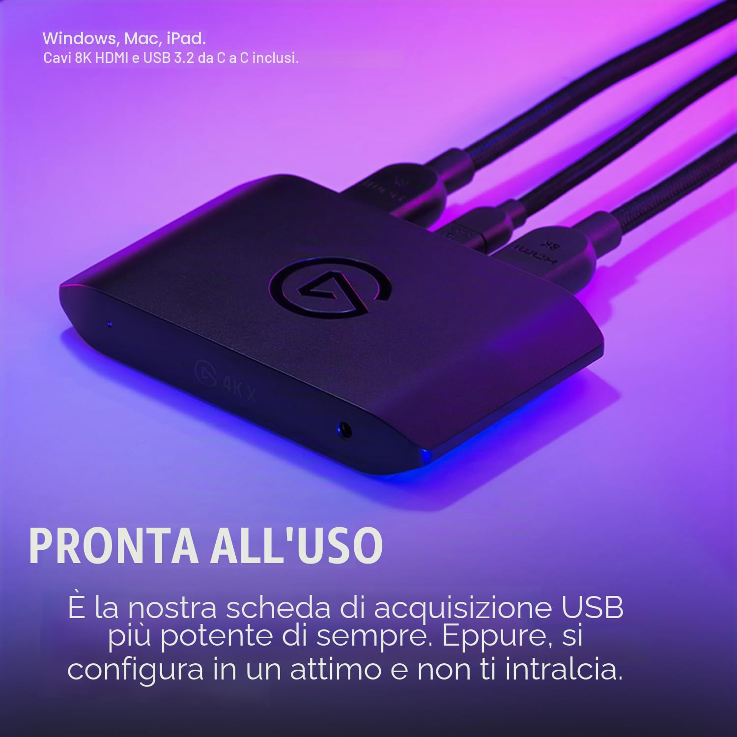 Elgato 4K X - Cattura 4K144 con Latenza Ultra-Bassa su PS5|Pro, Xbox Series X|S, Nintendo Switch 2, OBS e Altro, HDMI 2.1, VRR, HDR10, USB 3.2 Gen 2, per Streaming, Compatibile con PC|Mac|iPad | Password VRR, HDR10, acquisizione fino a 1080p240, USB 3.2 G