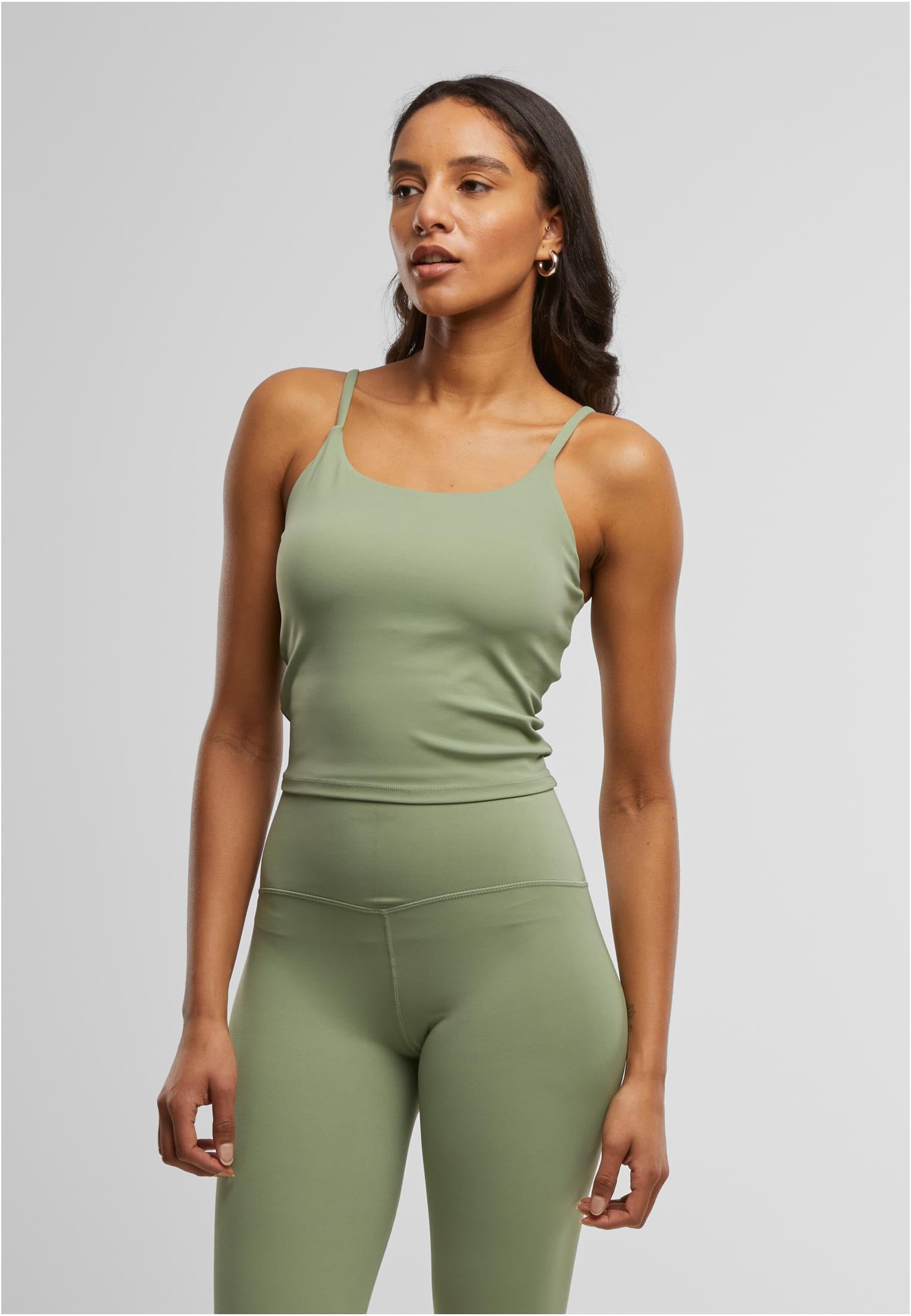 Urban Classics Damski sportowy biustonosz damski, regulowany top sportowy z wbudowanymi miseczkami i ramiączkami do spaghetti, rozmiary XS-XL, Matcha Green, S