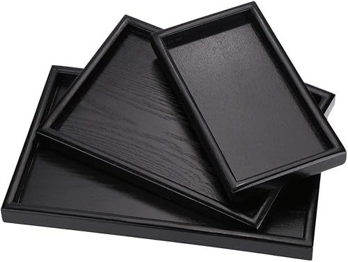 Miniatura 9 de Bandeja de madera, bandeja rectangular de madera maciza para servir, moderna, elegante, para té, café, aperitivos, comidas, plato con bordes