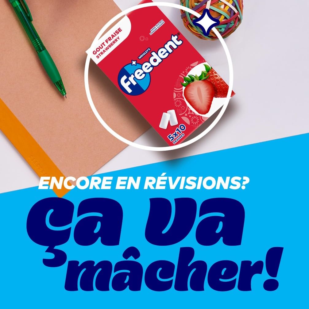 FREEDENT Chewing Gum Sans Sucre Goût Fraise 5 Paquets 70g
