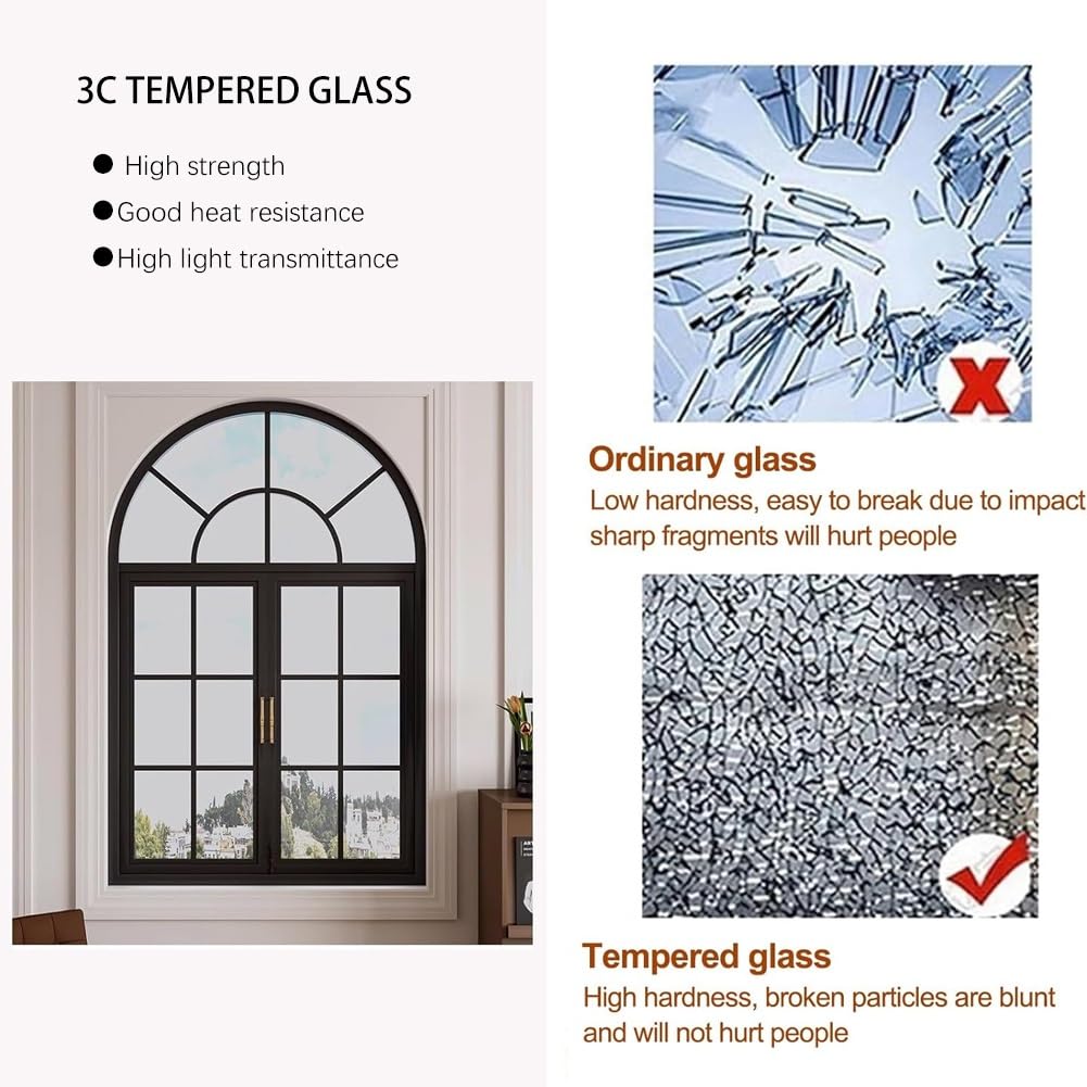 Ventanas Francesas De Hierro Forjado Con Arco Y Cristal, Ventanas Abatibles Curvas Empotradas Para Separar Ambientes, Ideales Para Comedor, Loft Y Dormitorio.(Black,80x100 cm)