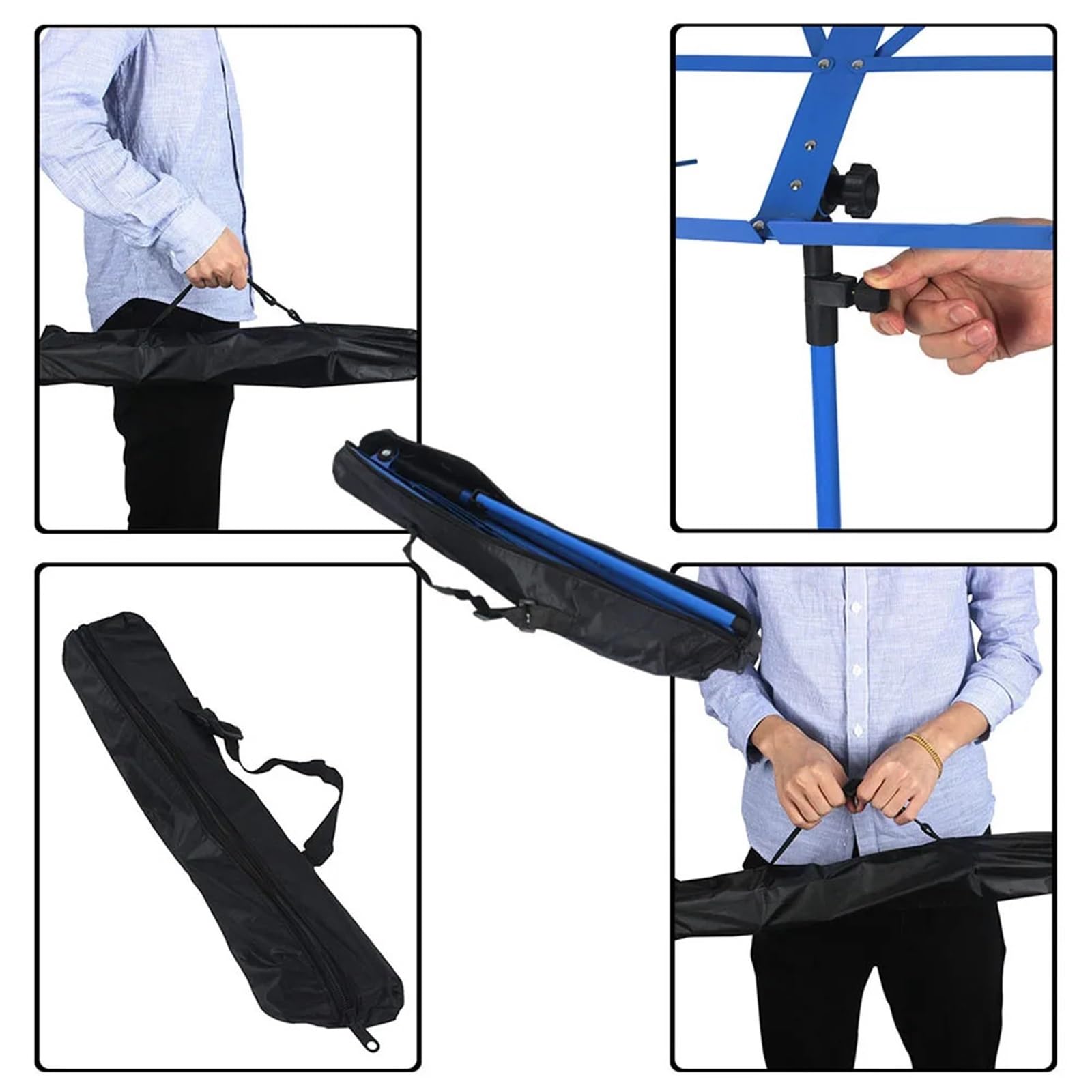 Leggio per Spartiti Supporto Pieghevole for spartiti Musicali Supporto da Tavolo in Acciaio Inossidabile Supporto Regolabile con Borsa Accessori for Strumenti Musicali(Black)