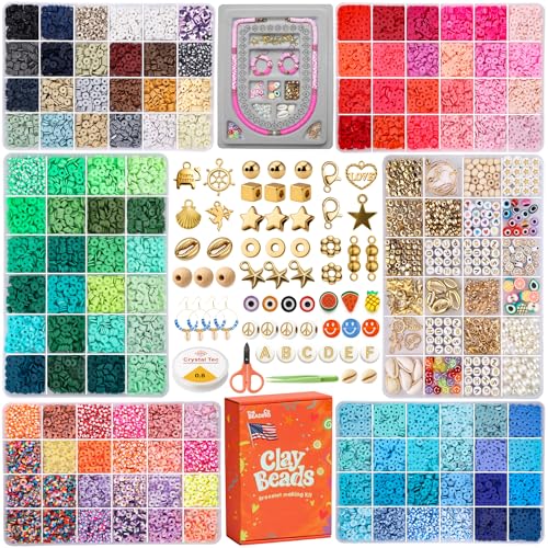 23000+ Clay Beads Bracelet Making Kit for Girls-120 Colors 6 boxes Polymer Heishi Beads for Jewelry Making Kit Charms for Bracelets Bead Board Arts and Crafts Gifts for kids Fun Crafts for adults