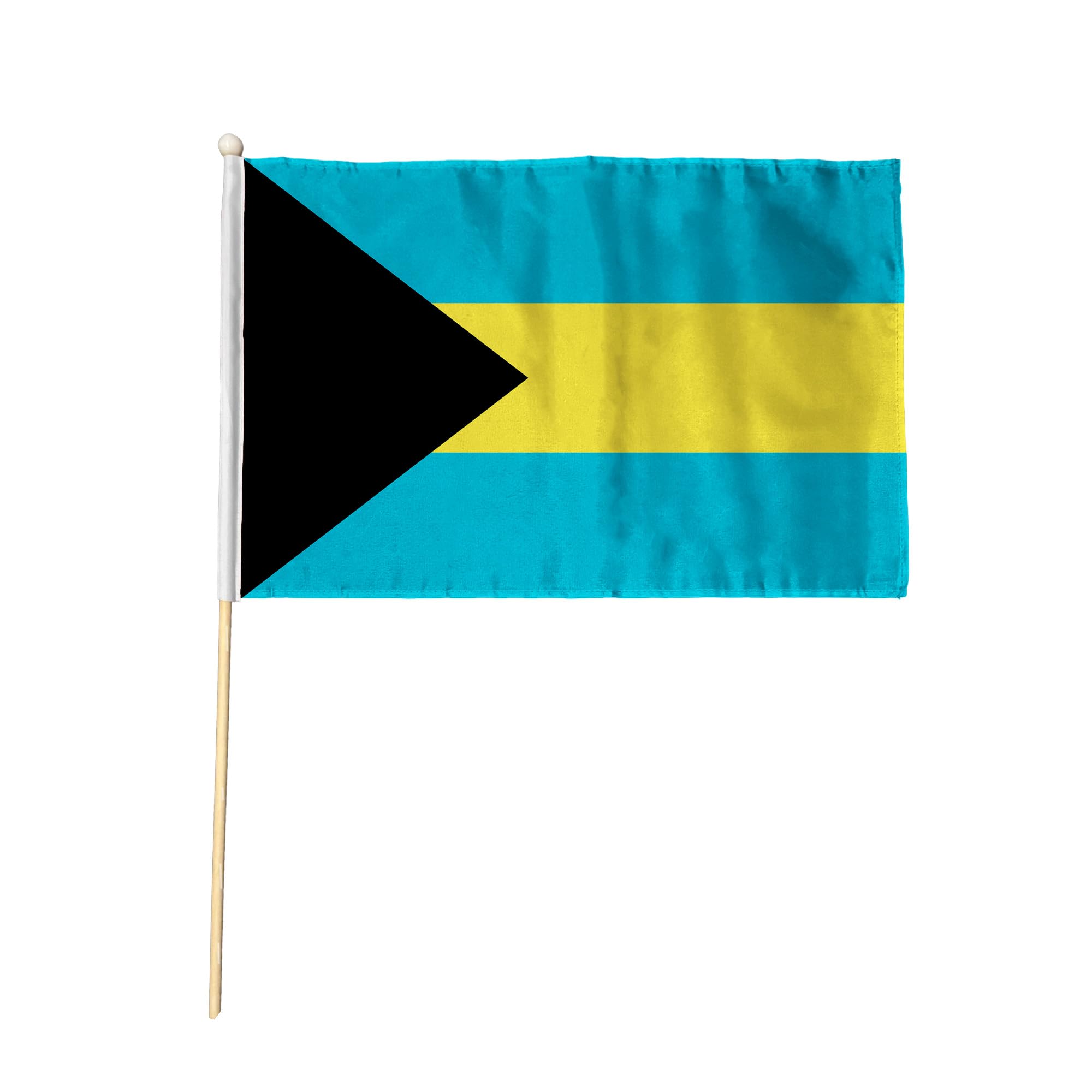 Flagtex Bahamas Hand Waving Flag (9x6 Inch) - Premium Wooden Stick Hand Flag 9x6 Inch Natural Wood Pole Caribbean Aquamarine Black Triangle Flag Events — image 1