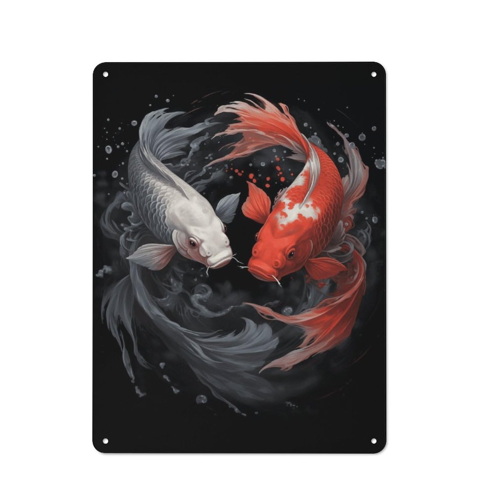 Junmoney Style-7 Yin Yang Koi Fish Art Print Printed Metal Sign 40X30cm For Workshop Wall, Suited To Metal Sign Collectors, For Retro Home Interiors