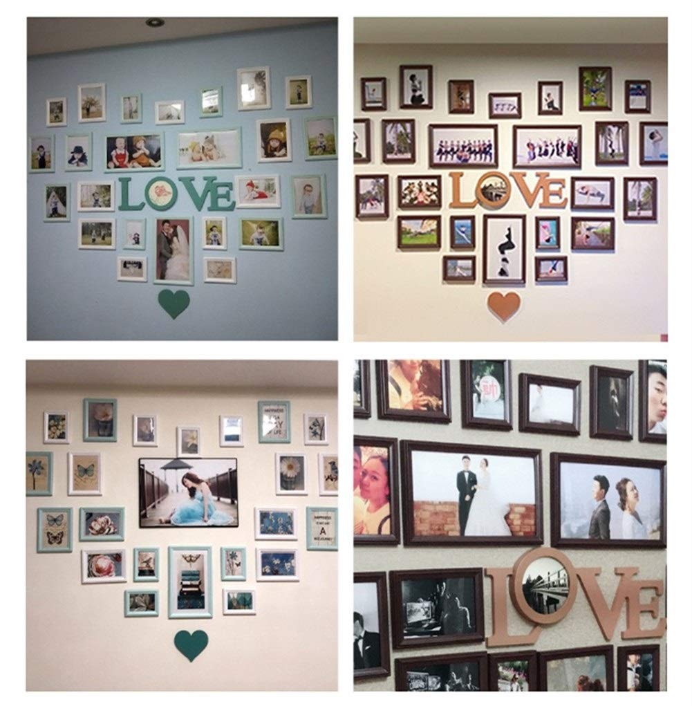 Bilderrahmen Wand Tischrahmen Bilderrahmen Set Sweet Heart Design Holz Wandbehang 24X Luxus Bilderrahmen- Kombination for Hochzeitsdeko-Foto-Rahmen, 4 Farben Bilderrahmen Set Verschiedene Größen(Roze)