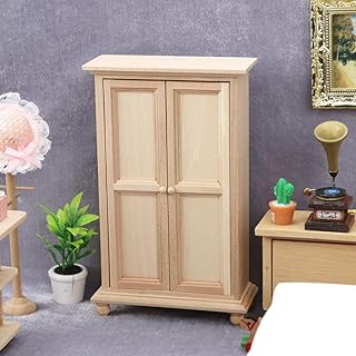 AirAds Dollhouse 1:12 Scale Dollhouse Furniture Wardrobe Closet 3-Shelf 2-Door Armoire Unfinished Wood