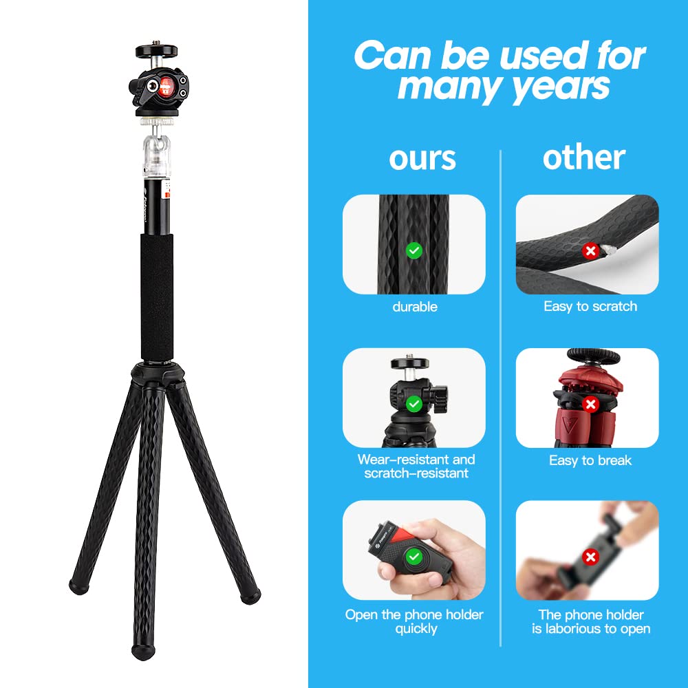 Fotopro 40'' Lightweight Phone Tripod With Travel Bag Phone Mount Wireless Remote 360 Rotation Portable Travel Tripod For Camera IPhone Adjustment Height From 11inch To 40inch Black