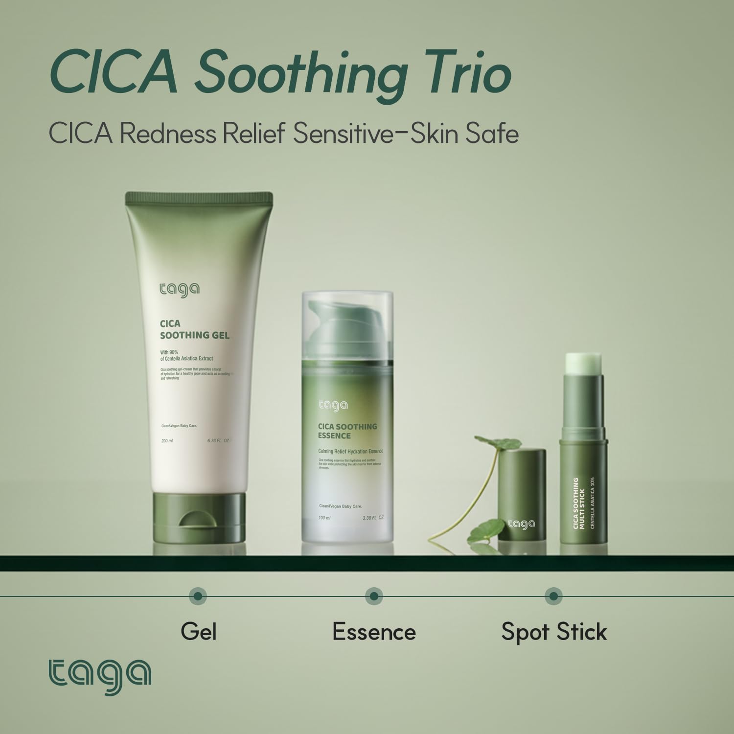 TAGA Cica Soothing Gel 200ml | Vegan Cooling Moisturizing Gel with 900,000ppm Centella & Vitamin K | Lightweight, Fast-Absorbing Hydration for Face & Body | Non-Sticky Cooling Care for Sensitive Skin