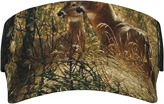 Nature Wild Animal Deers Printed Sport Sun Visor Hats, Adjustable Empty Top Baseball Sun Cap Golf Tennis Visor for Men Women Black, Black, One Size, Black, One Size