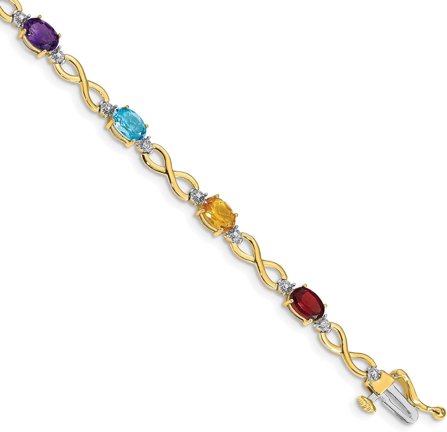 IceCarats 14K Solid Yellow Gold 4.50 carat Blue Topaz Amethyst Multi Color Link Chain Multi color Gemstone Infinity Bracelet 7 inch Oval Cut, Natural For Her
