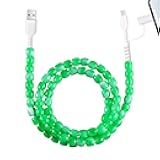 HianDier USB C Cable[MFI Certified] Multi 2 in 1 USB to Type C Fast Charging Cable 3.3FT Stylish Crystal Emerald Jade Beads USB A to iPhone Charger Cord for iPhone 17 16 15 14 for iPad-Green